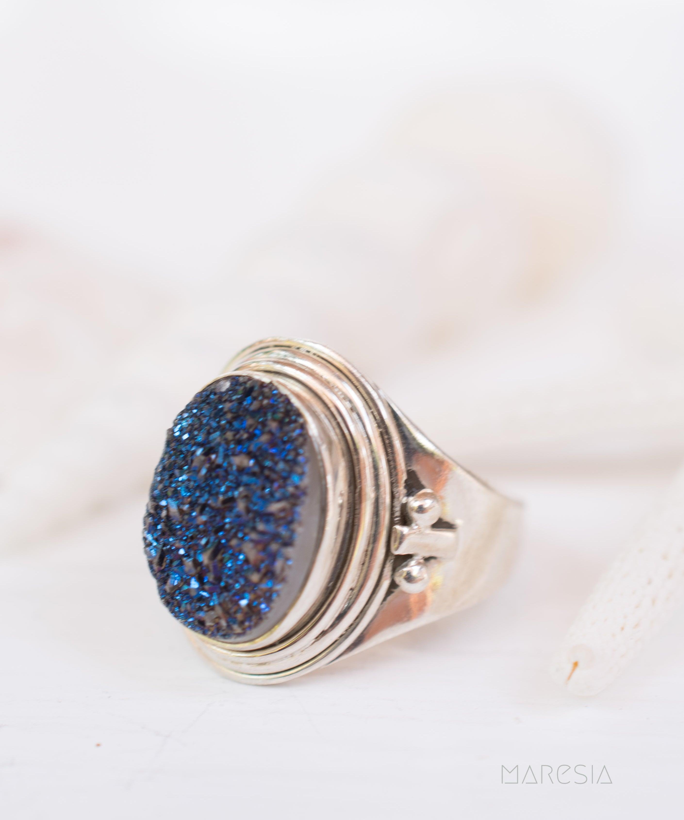 Blue Druzy Quartz Ring ~ Sterling Silver 925 ~ SMR096 - Maresia Jewelry