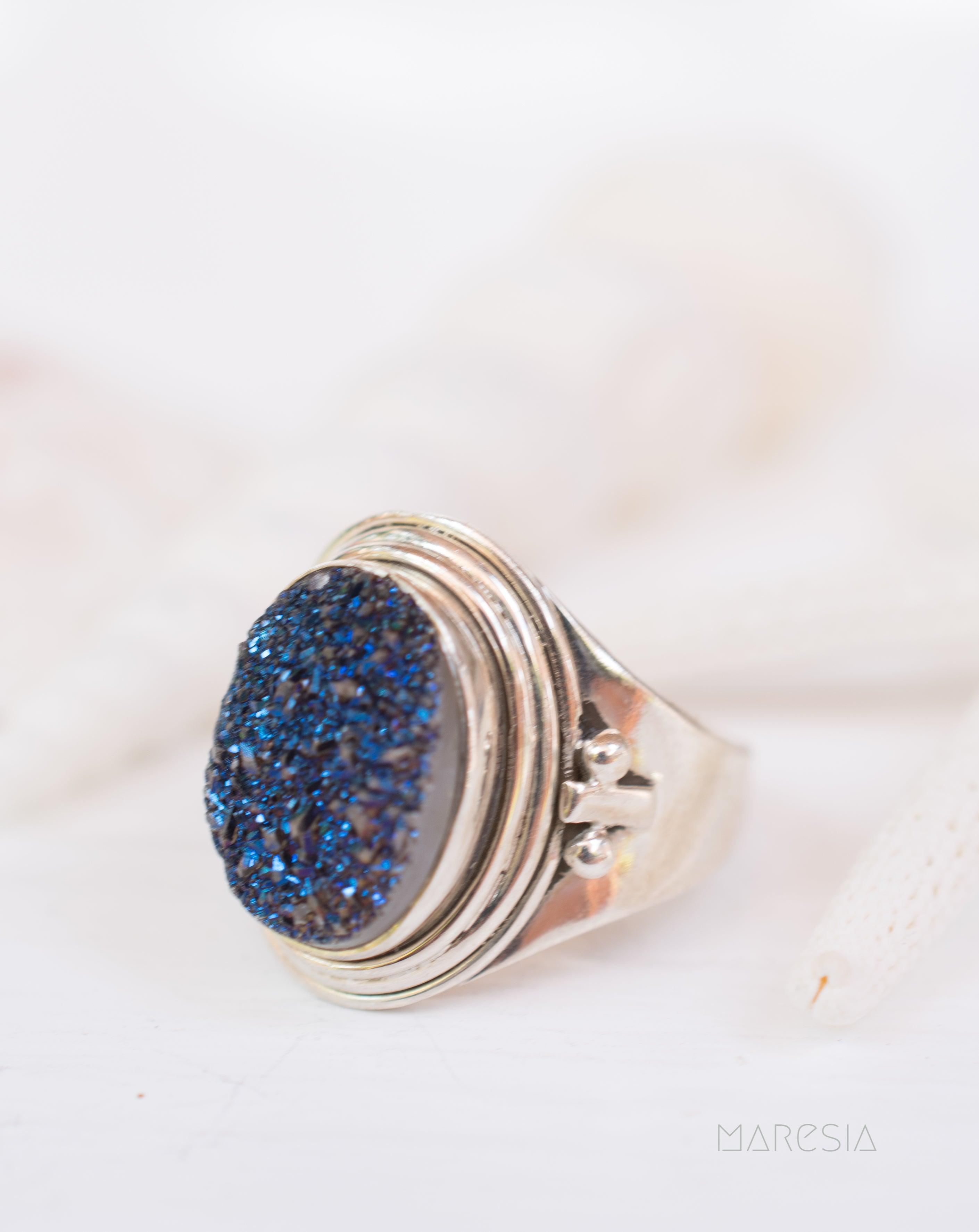 Blue Druzy Quartz Ring ~ Sterling Silver 925 ~ SMR096 - Maresia Jewelry