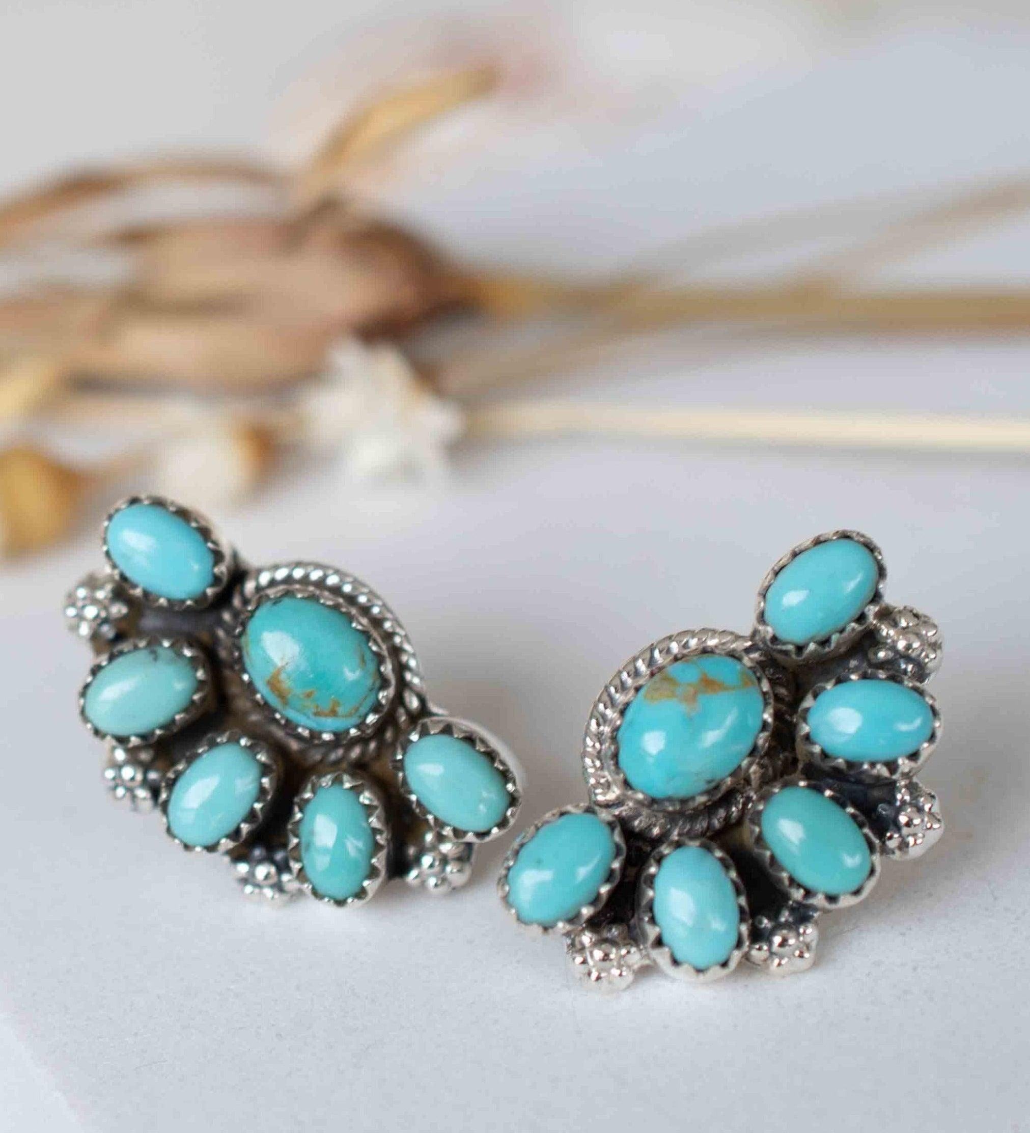 Turquoise Earrings ~ Gemstone ~ Post ~ Stud ~ Sterling Silver 925 ~ Jewelry ~ Blue ~ Handmade~ Statement earrings ~ME012