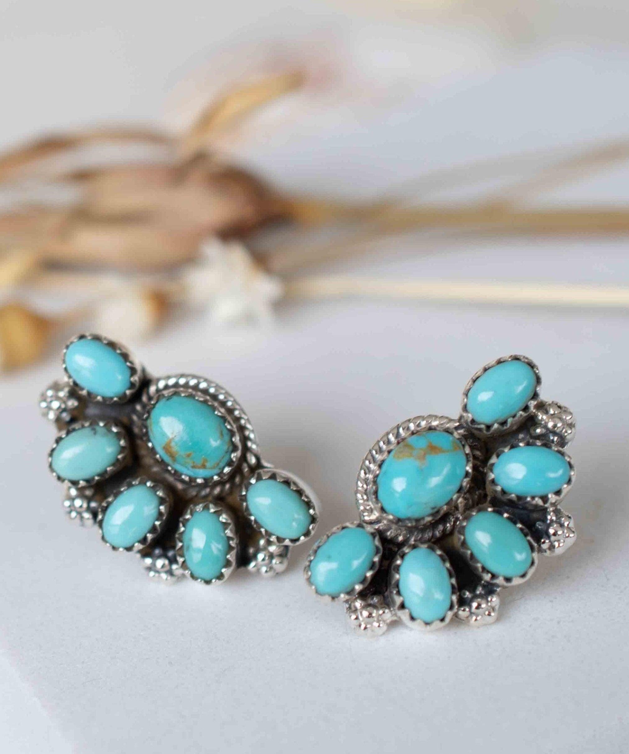 Turquoise Earrings ~ Gemstone ~ Post ~ Stud ~ Sterling Silver 925 ~ Jewelry ~ Blue ~ Handmade~ Statement earrings ~ME012