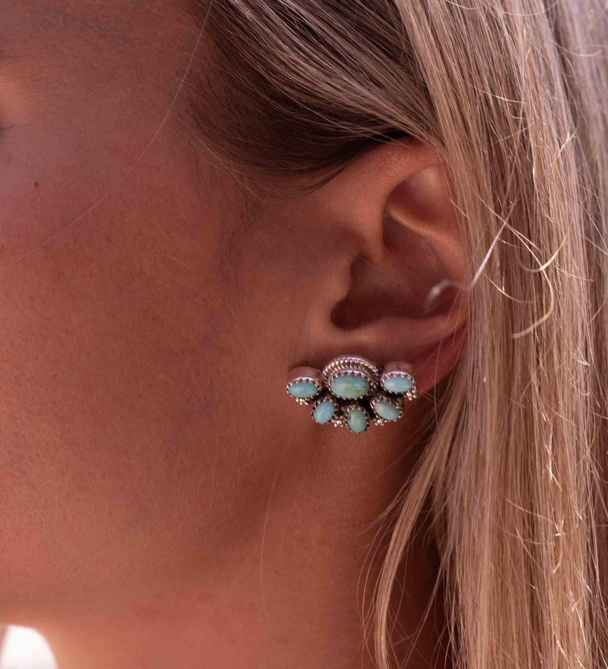Turquoise Earrings ~ Gemstone ~ Post ~ Stud ~ Sterling Silver 925 ~ Jewelry ~ Blue ~ Handmade~ Statement earrings ~ME012