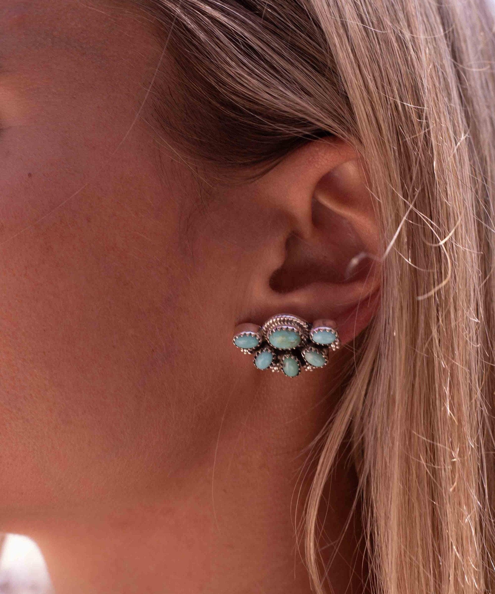 Turquoise Earrings ~ Gemstone ~ Post ~ Stud ~ Sterling Silver 925 ~ Jewelry ~ Blue ~ Handmade~ Statement earrings ~ME012