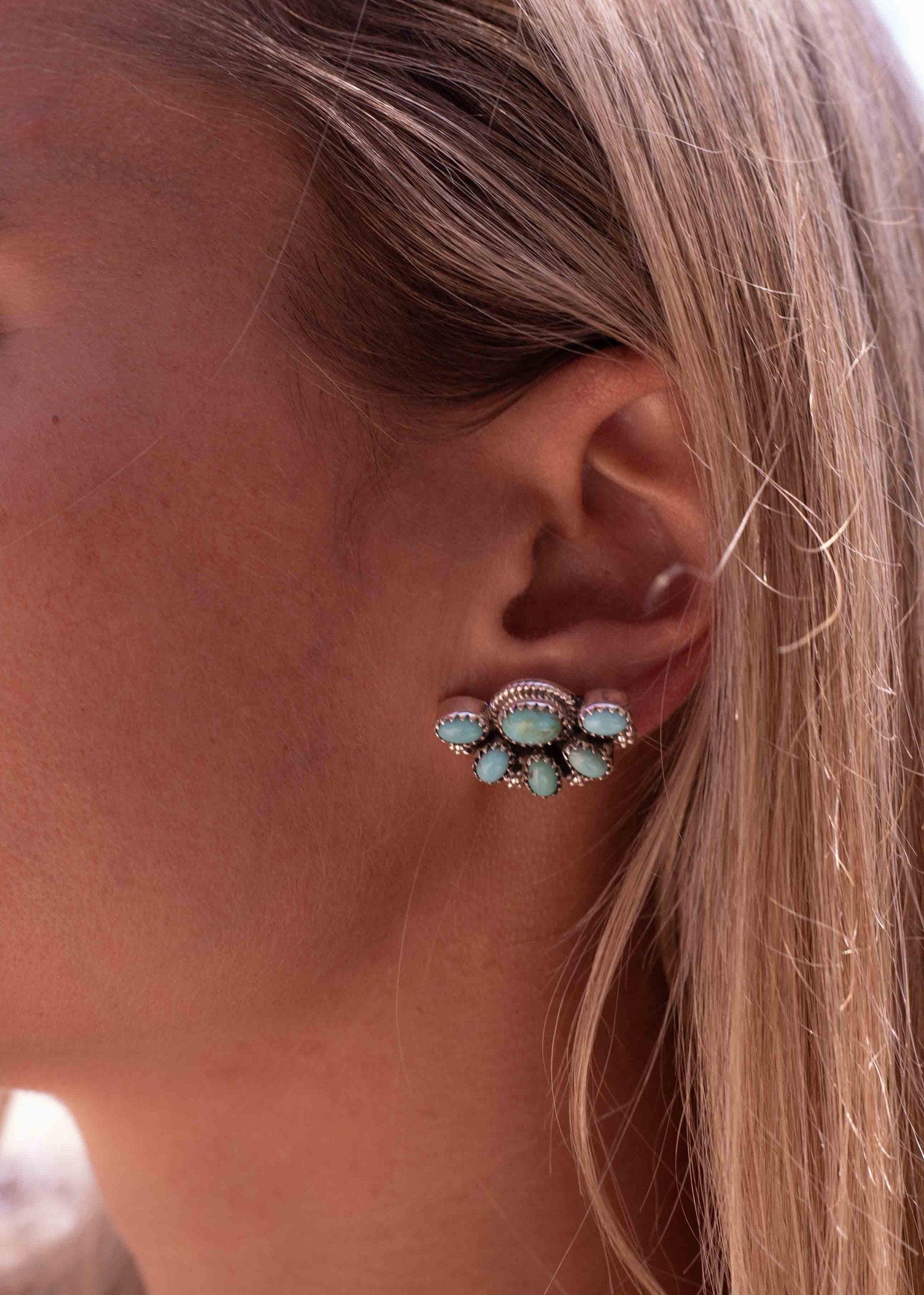 Turquoise Earrings ~ Gemstone ~ Post ~ Stud ~ Sterling Silver 925 ~ Jewelry ~ Blue ~ Handmade~ Statement earrings ~ME012