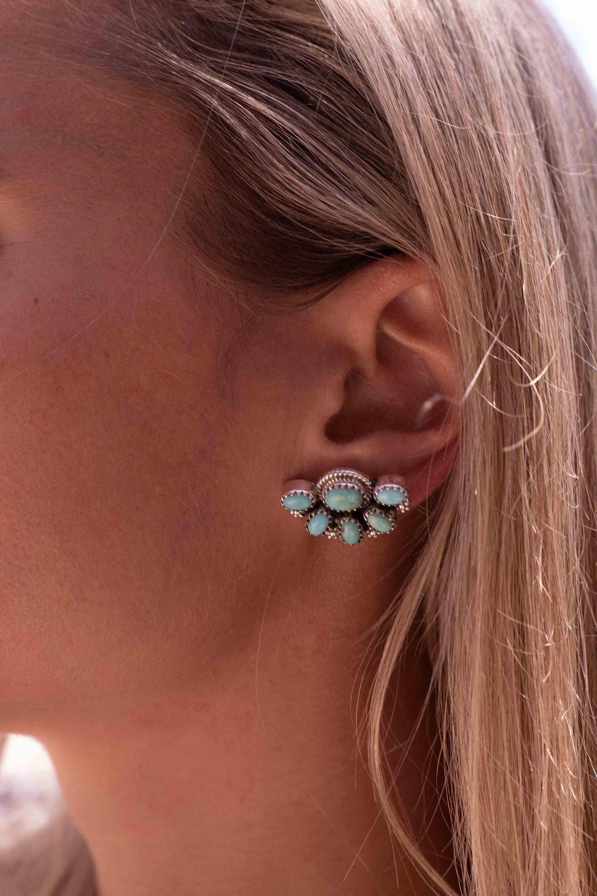 Turquoise Earrings ~ Gemstone ~ Post ~ Stud ~ Sterling Silver 925 ~ Jewelry ~ Blue ~ Handmade~ Statement earrings ~ME012