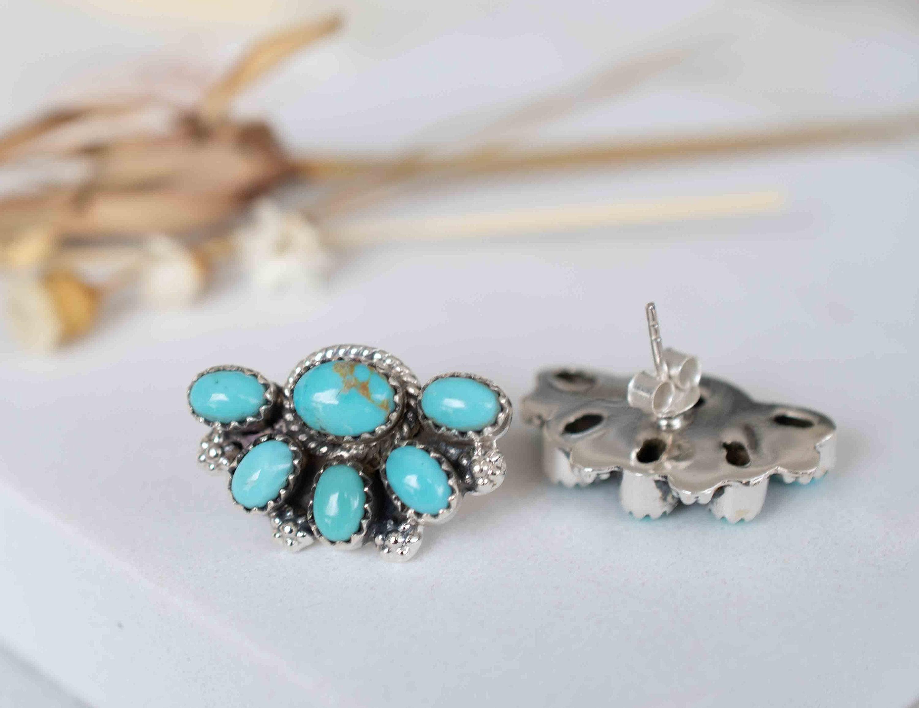 Turquoise Earrings ~ Gemstone ~ Post ~ Stud ~ Sterling Silver 925 ~ Jewelry ~ Blue ~ Handmade~ Statement earrings ~ME012