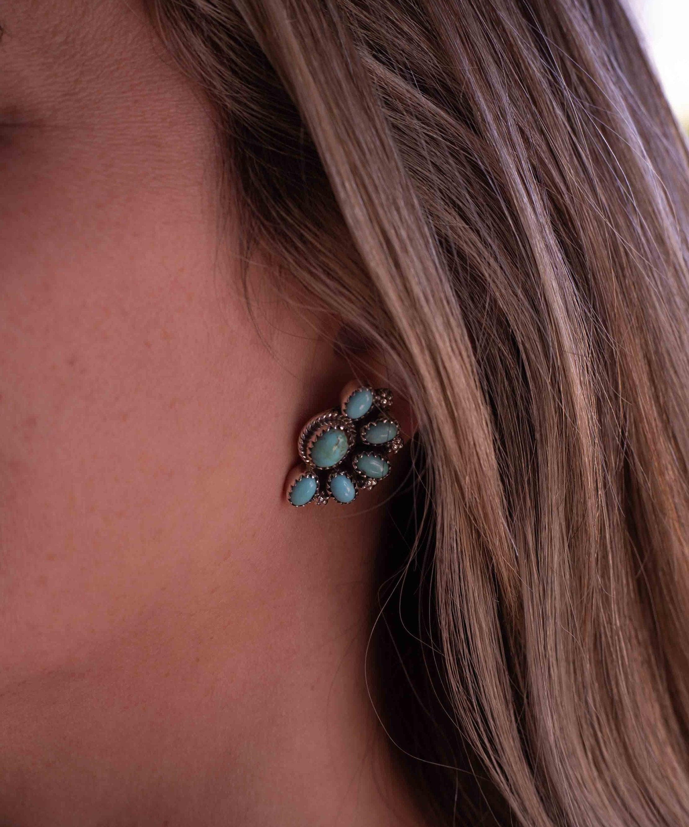 Turquoise Earrings ~ Gemstone ~ Post ~ Stud ~ Sterling Silver 925 ~ Jewelry ~ Blue ~ Handmade~ Statement earrings ~ME012