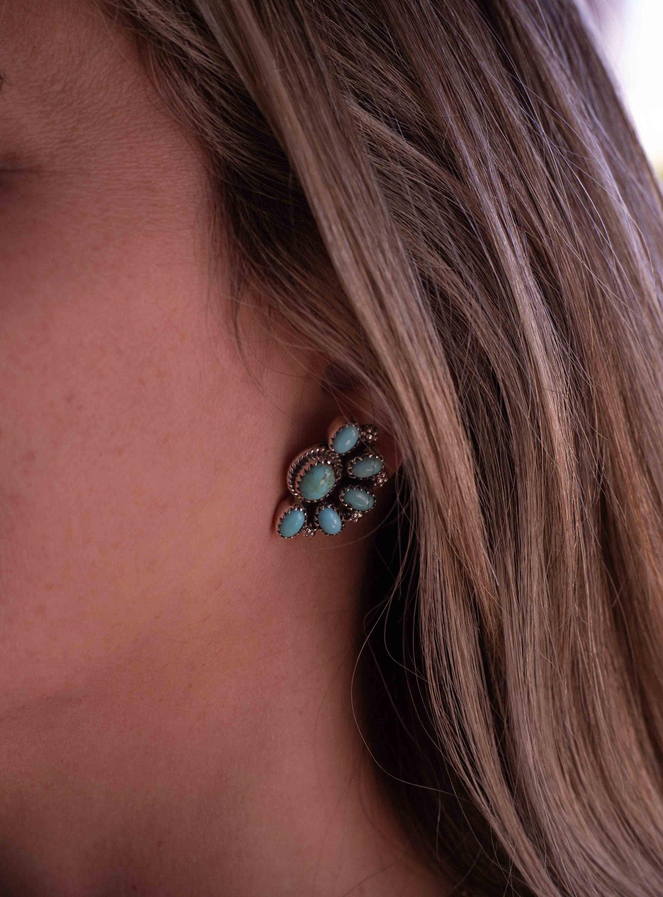 Turquoise Earrings ~ Gemstone ~ Post ~ Stud ~ Sterling Silver 925 ~ Jewelry ~ Blue ~ Handmade~ Statement earrings ~ME012