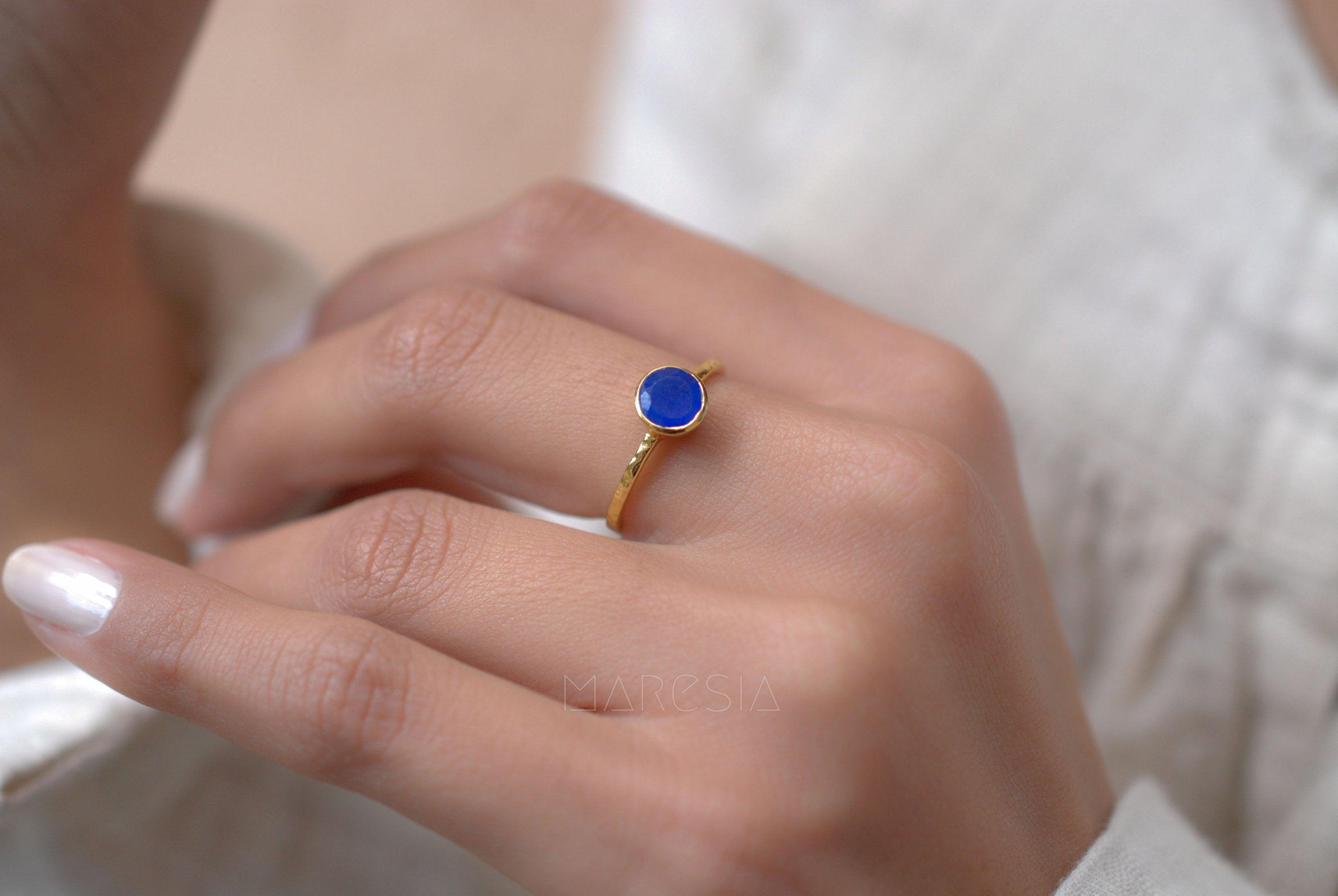 Blue Jade Ring  ~ Gold Plated ~ MR100A - Maresia Jewelry