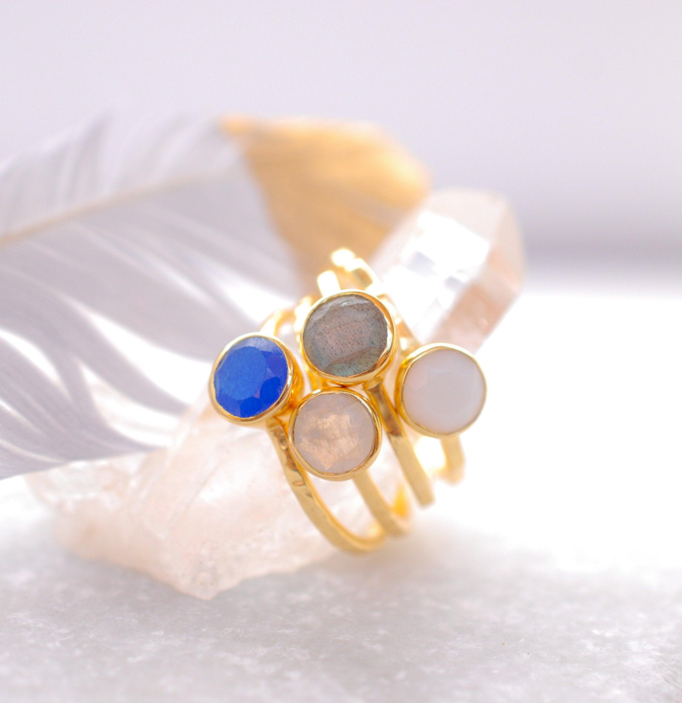 Blue Jade Ring  ~ Gold Plated ~ MR100A - Maresia Jewelry