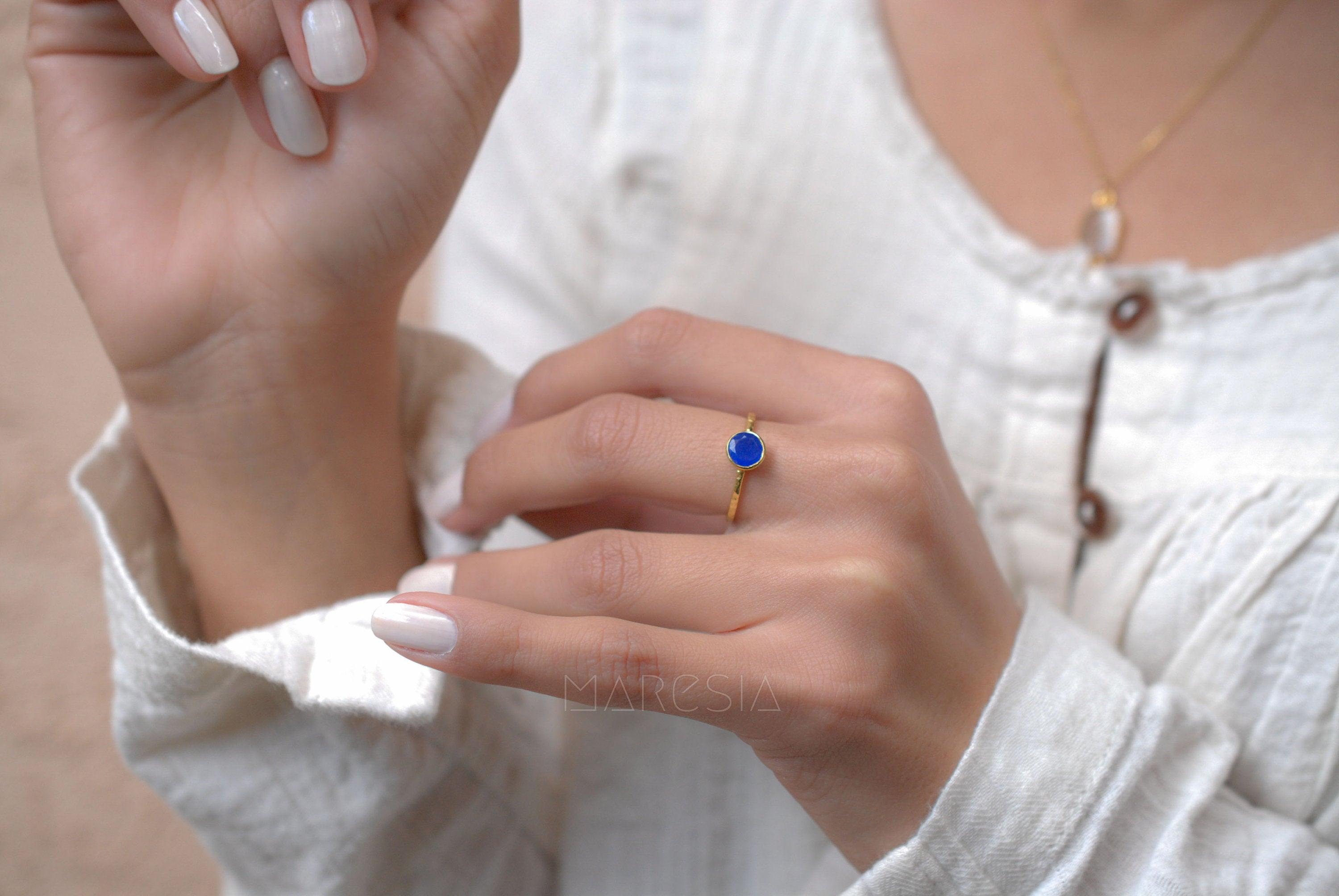 Blue Jade Ring  ~ Gold Plated ~ MR100A - Maresia Jewelry