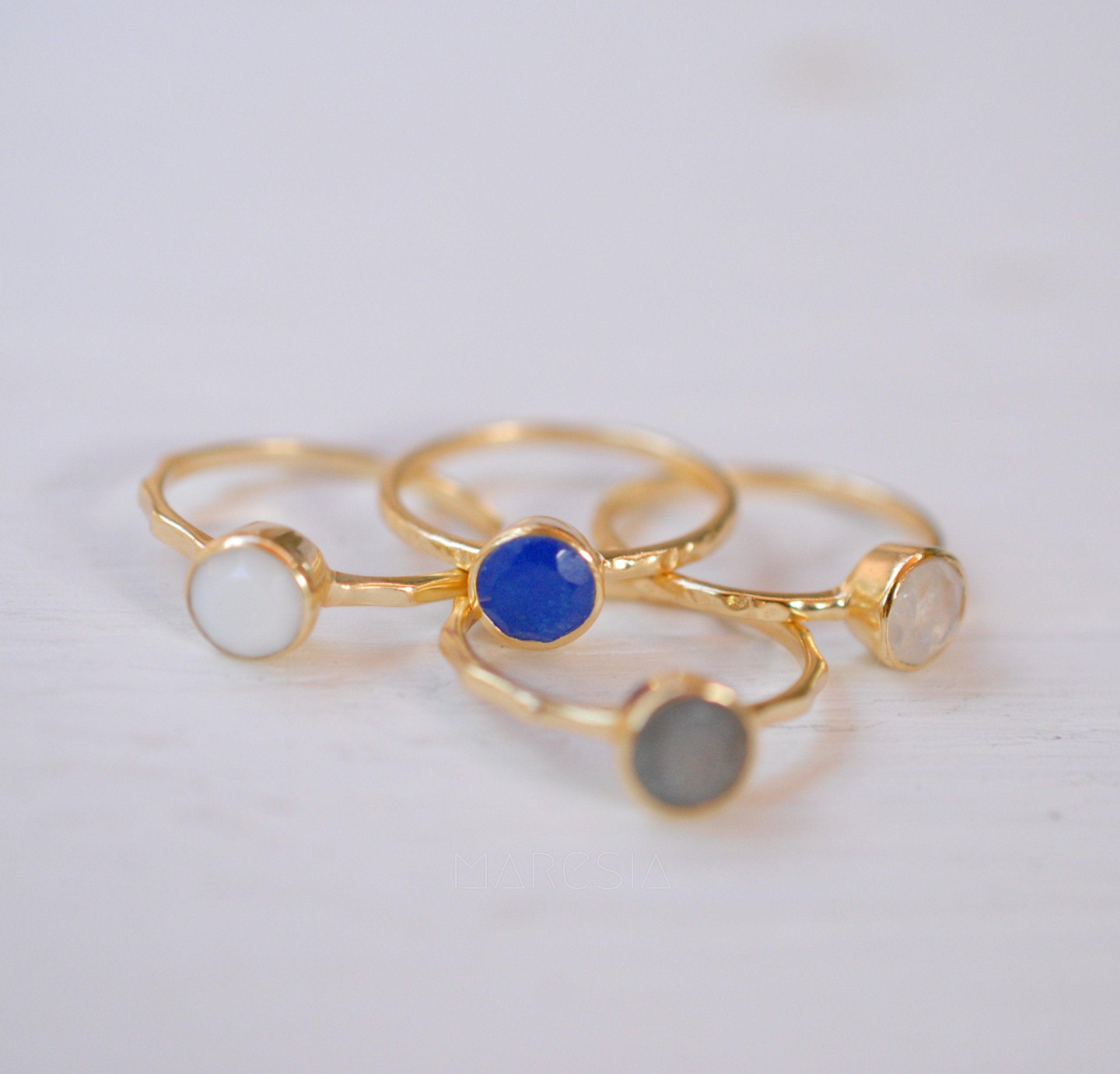 Blue Jade Ring  ~ Gold Plated ~ MR100A - Maresia Jewelry
