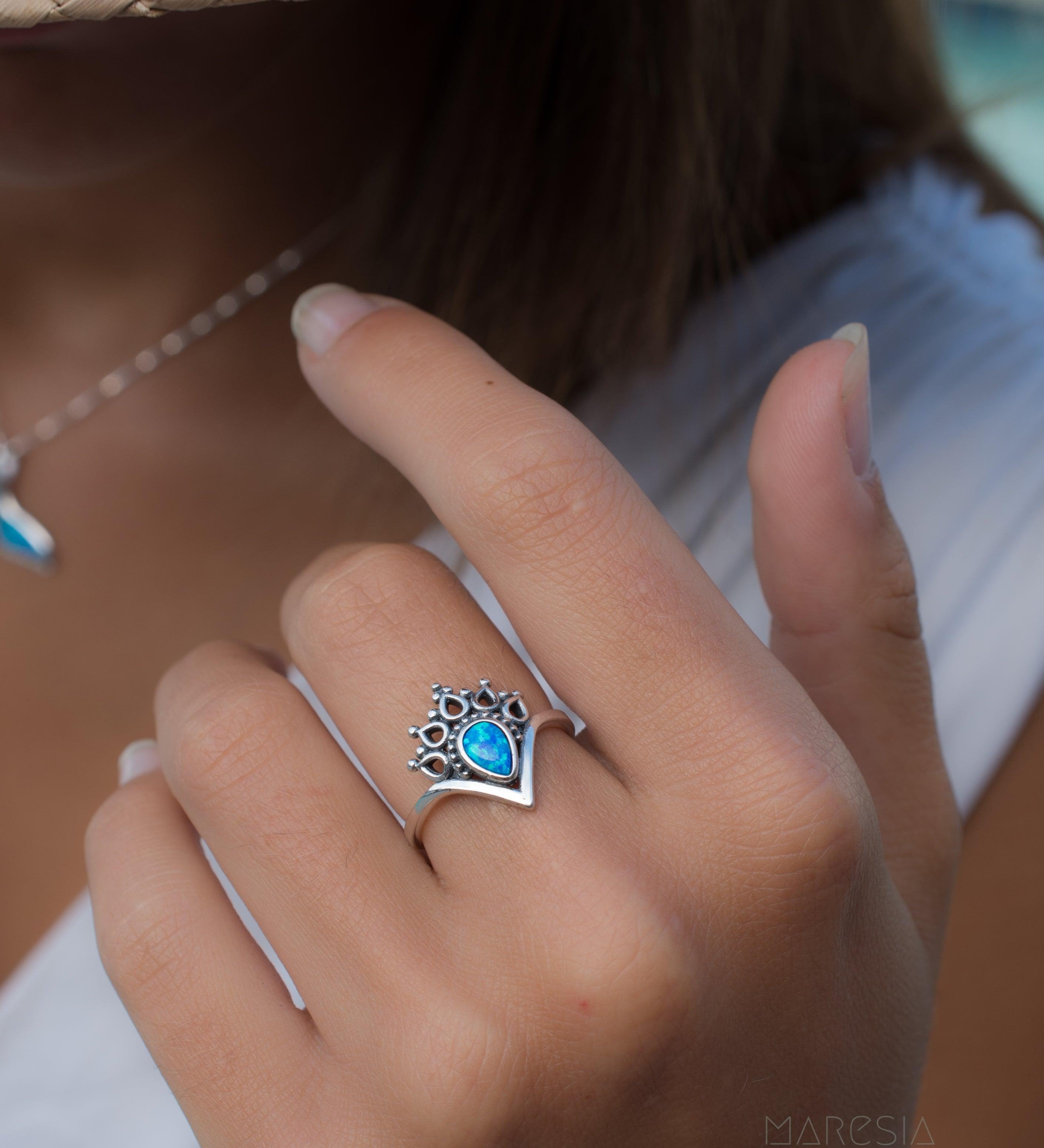 Blue Opal Ring ~Sterling Silver 925~ SMR046 - Maresia Jewelry