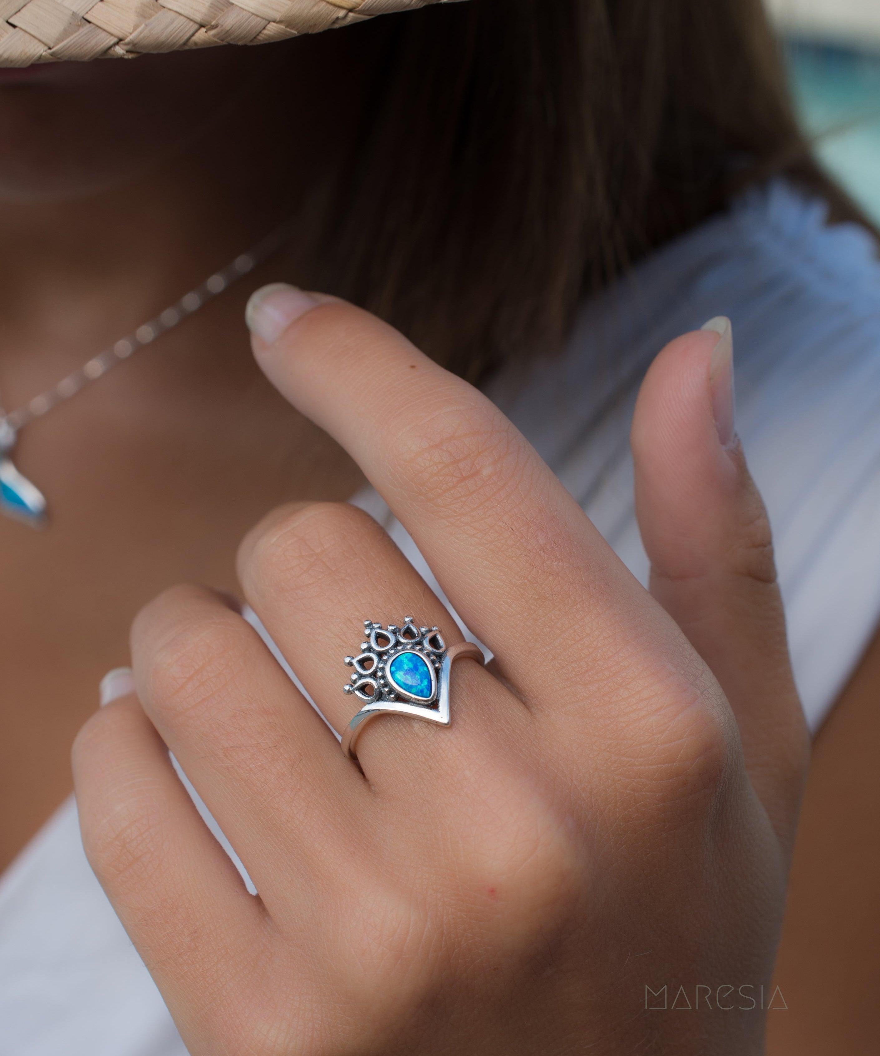 Blue Opal Ring ~Sterling Silver 925~ SMR046 - Maresia Jewelry