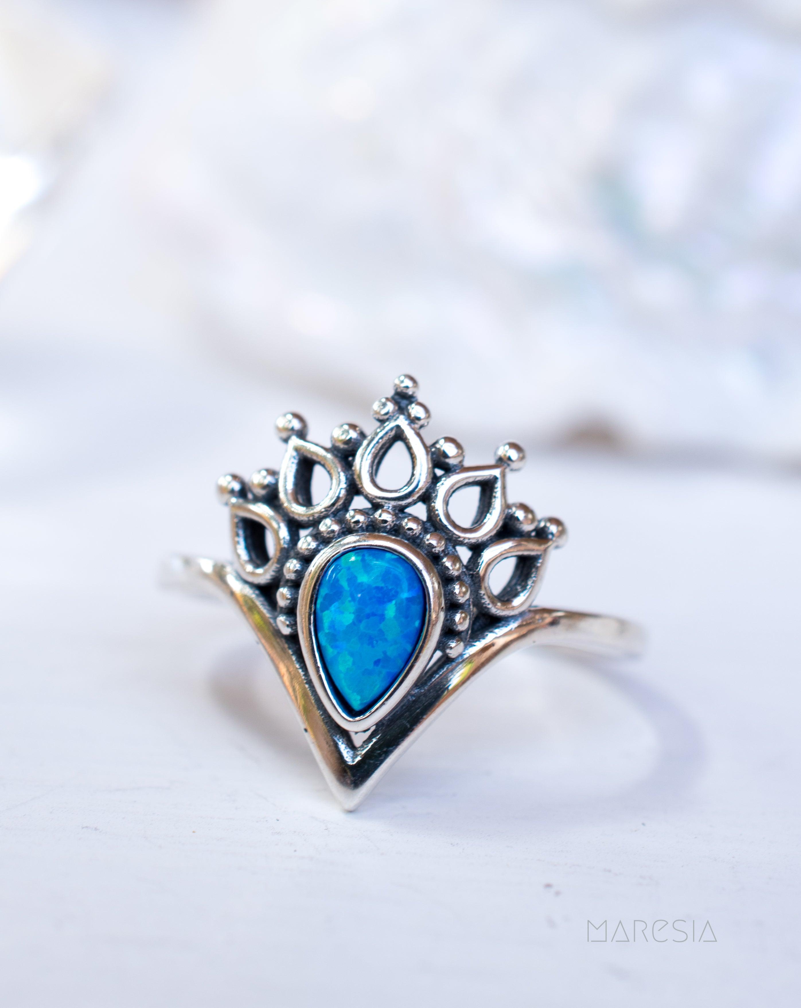 Blue Seam Opal 2024 Ring, 925 Sterling Silver