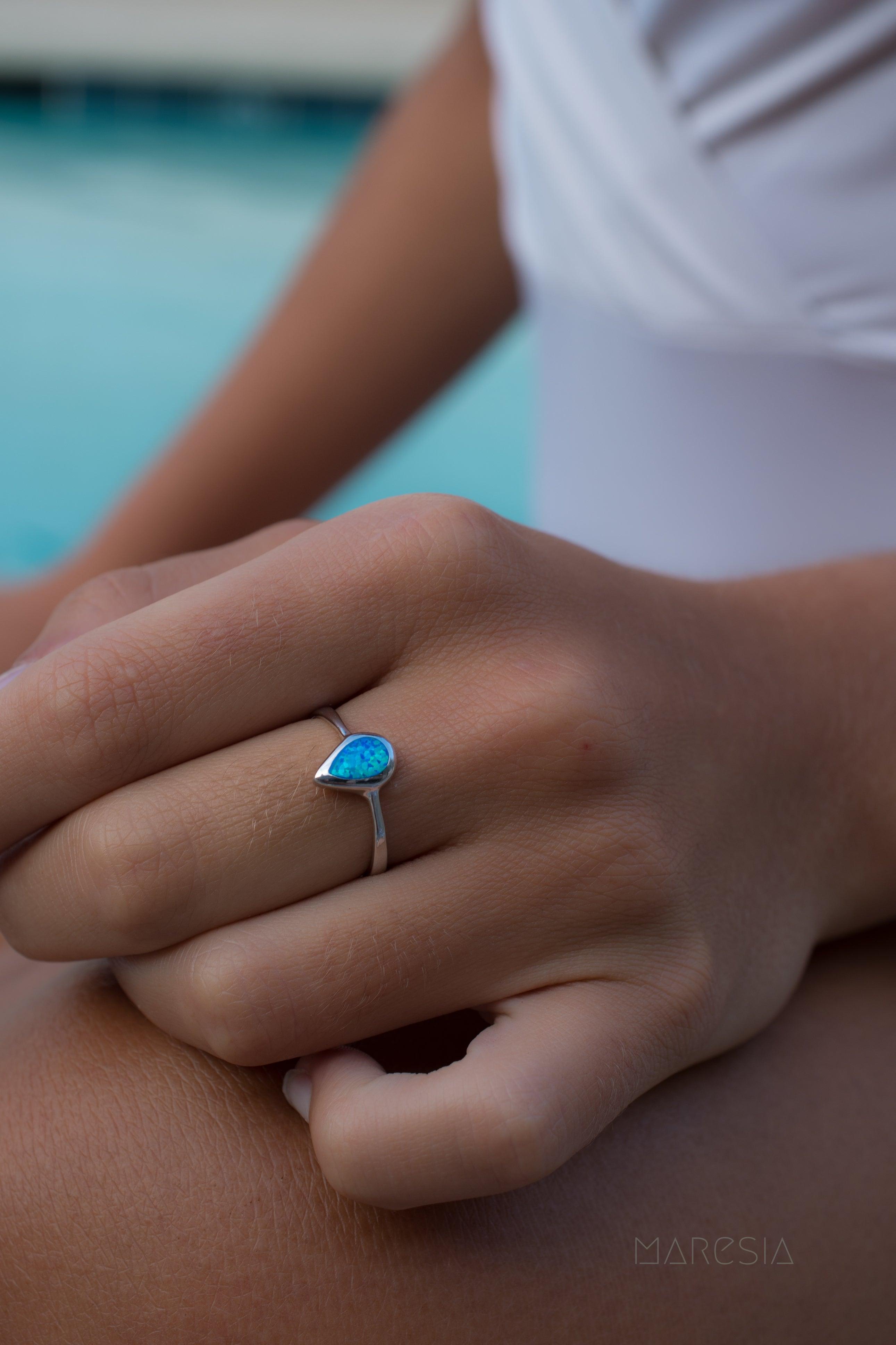 Blue Opal Ring ~Sterling Silver 925~ SMR047 - Maresia Jewelry