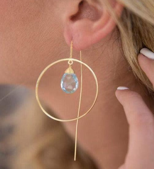Blue Topaz hydro Threader Earrings ~ 18k Gold Plated Earrings ~ ME105 - Maresia Jewelry