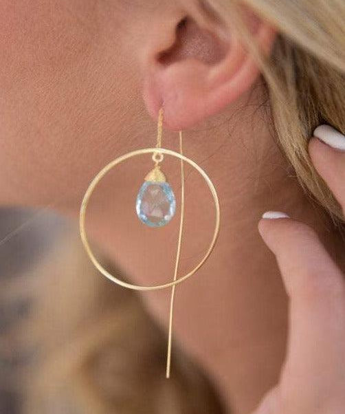 Blue Topaz hydro Threader Earrings ~ 18k Gold Plated Earrings ~ ME105 - Maresia Jewelry