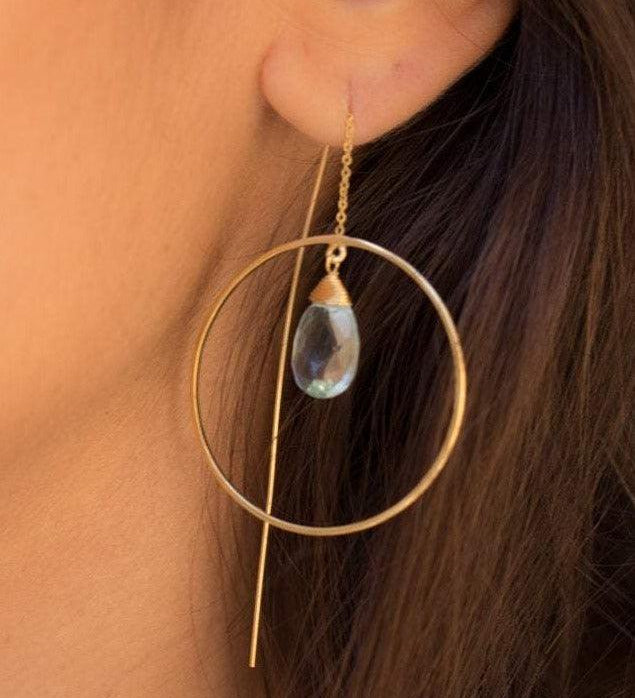 Blue Topaz hydro Threader Earrings ~ 18k Gold Plated Earrings ~ ME105 - Maresia Jewelry