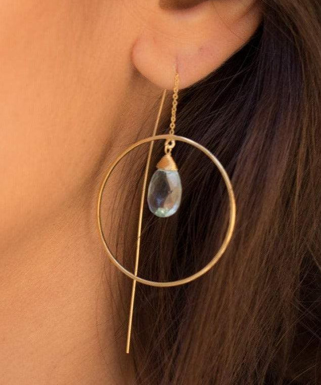Blue Topaz hydro Threader Earrings ~ 18k Gold Plated Earrings ~ ME105 - Maresia Jewelry
