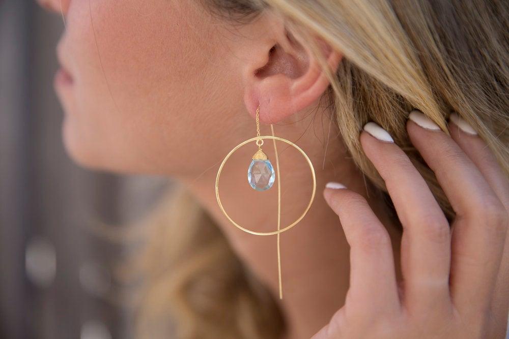 Blue Topaz hydro Threader Earrings ~ 18k Gold Plated Earrings ~ ME105 - Maresia Jewelry