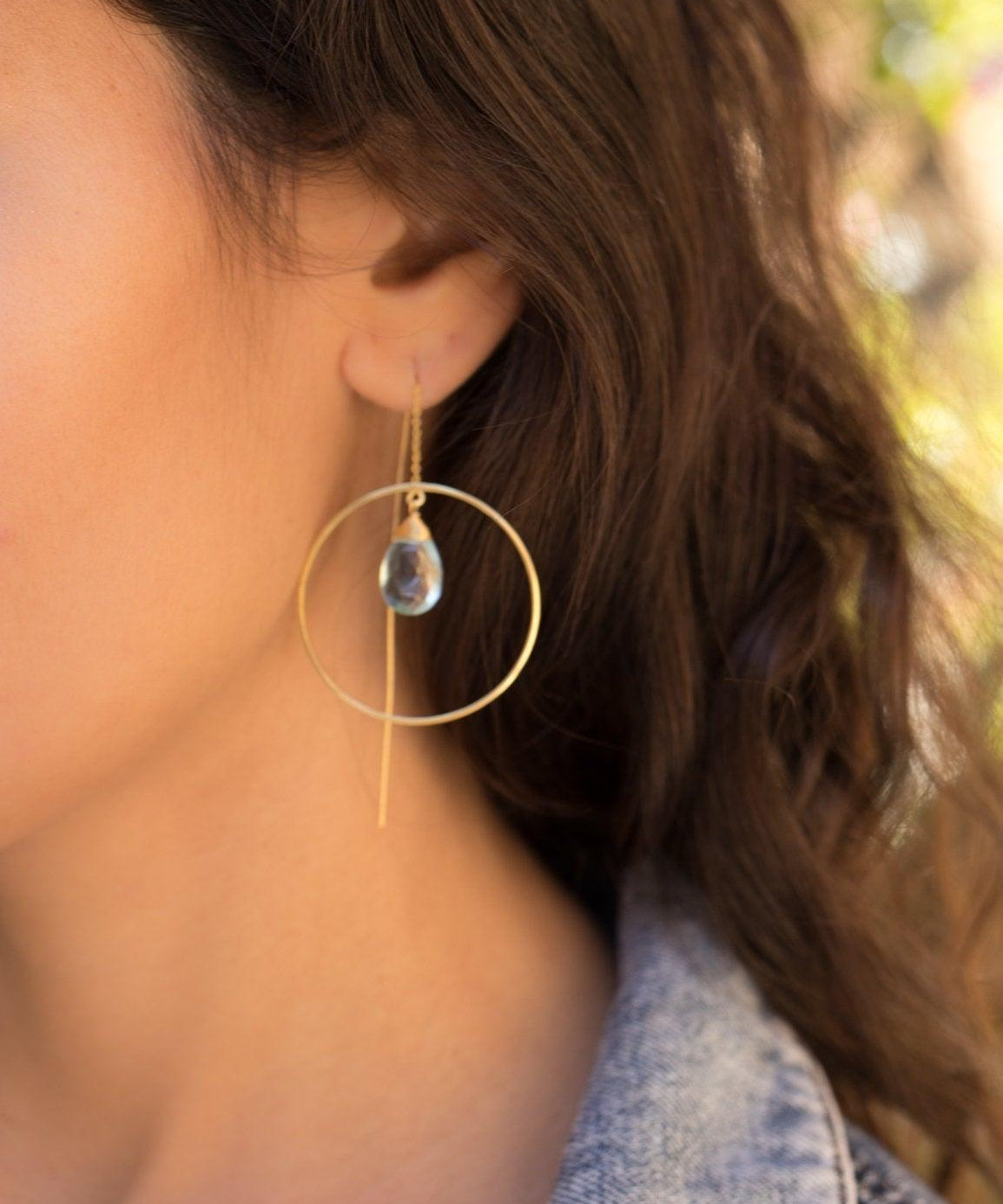 Blue Topaz hydro Threader Earrings ~ 18k Gold Plated Earrings ~ ME105 - Maresia Jewelry