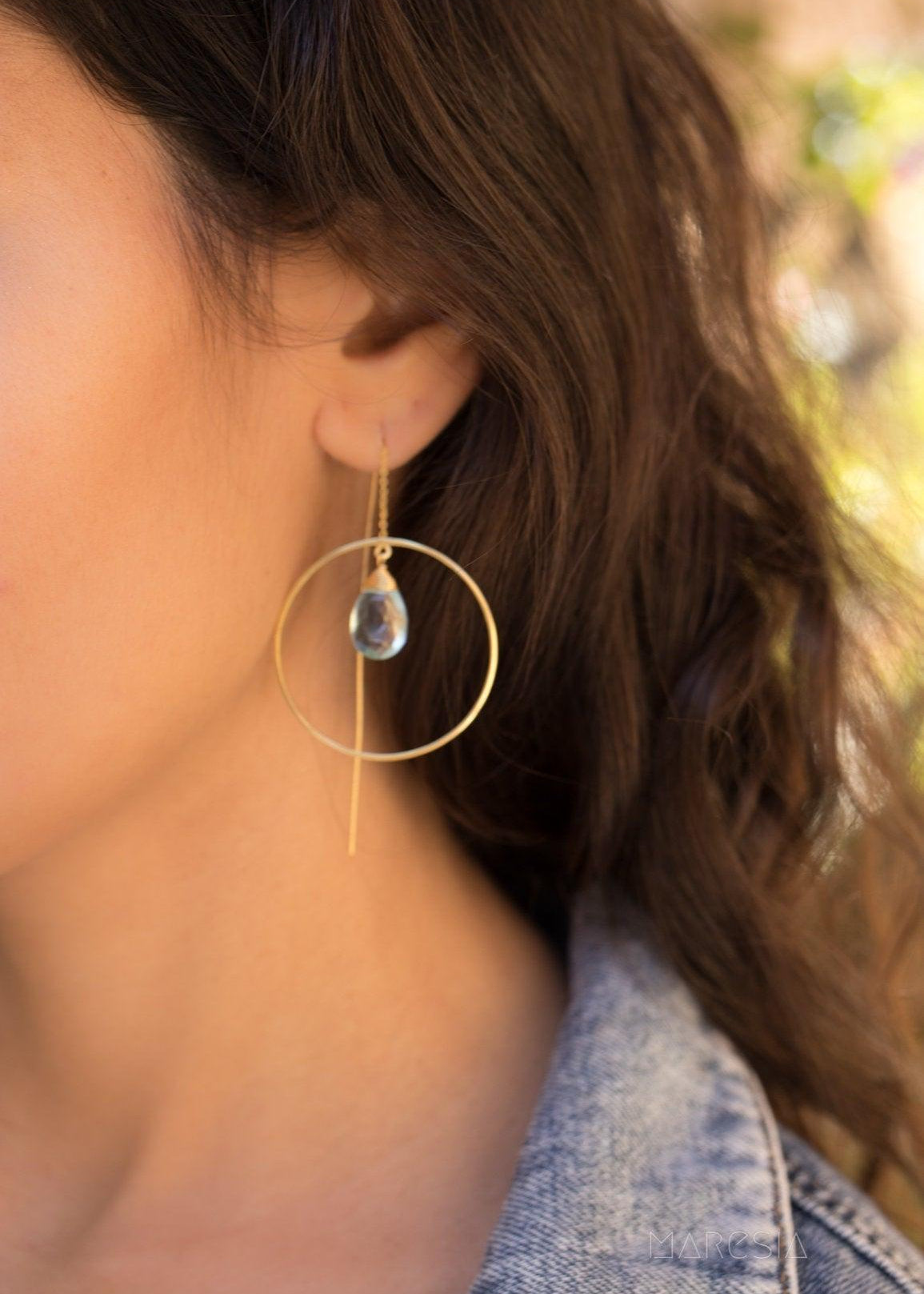 Blue Topaz hydro Threader Earrings ~ 18k Gold Plated Earrings ~ ME105 - Maresia Jewelry