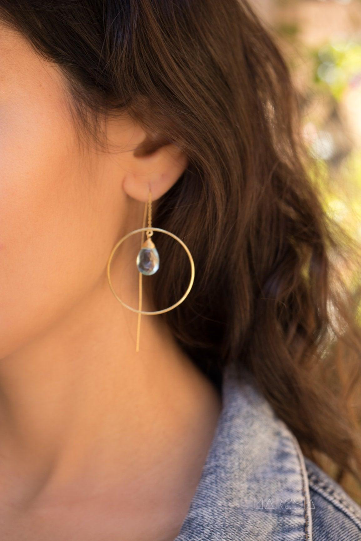 Blue Topaz hydro Threader Earrings ~ 18k Gold Plated Earrings ~ ME105 - Maresia Jewelry