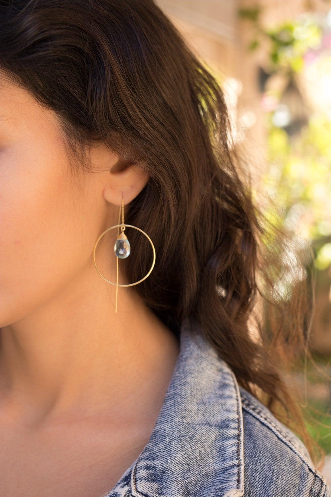 Blue Topaz hydro Threader Earrings ~ 18k Gold Plated Earrings ~ ME105 - Maresia Jewelry