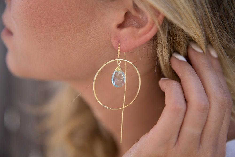 Blue Topaz hydro Threader Earrings ~ 18k Gold Plated Earrings ~ ME105 - Maresia Jewelry