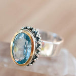 Blue Topaz Ring ~ Sterling Silver 925 and Gold Vermeil ~ MR019 - Maresia Jewelry
