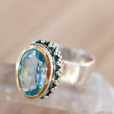 Blue Topaz Ring ~ Sterling Silver 925 and Gold Vermeil ~ MR019 - Maresia Jewelry
