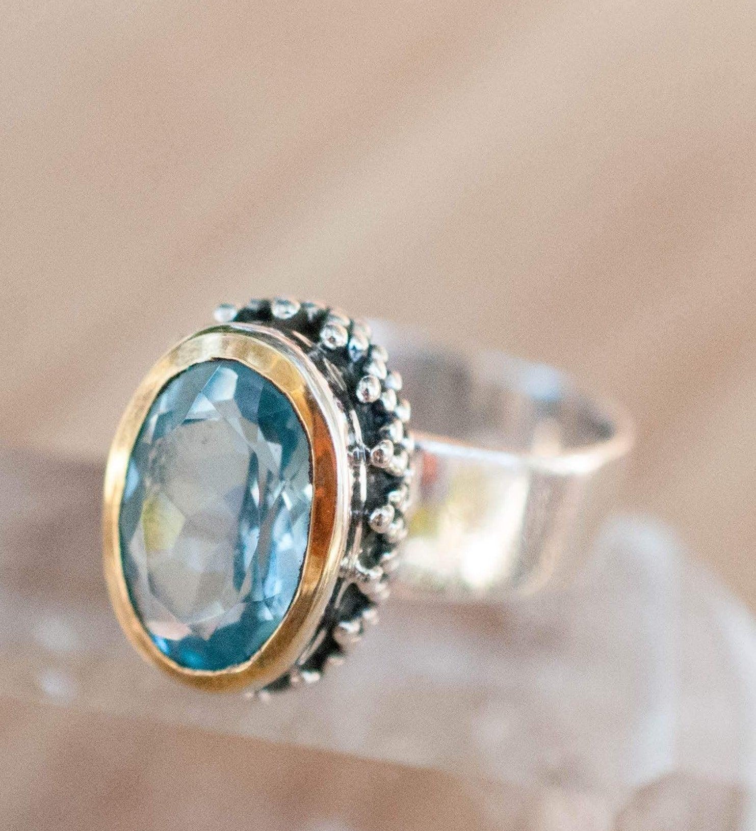 Blue Topaz Ring ~ Sterling Silver 925 and Gold Vermeil ~ MR019 - Maresia Jewelry