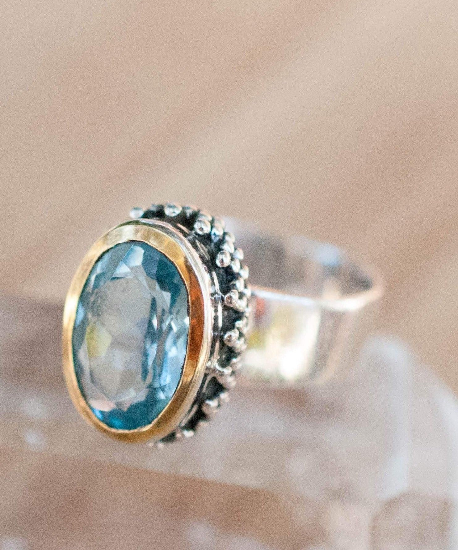 Blue Topaz Ring ~ Sterling Silver 925 and Gold Vermeil ~ MR019 - Maresia Jewelry