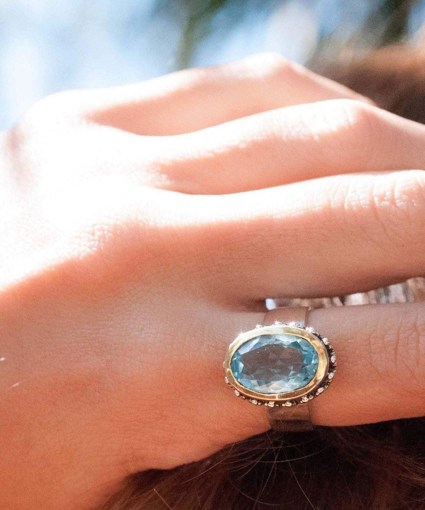 Blue Topaz Ring ~ Sterling Silver 925 and Gold Vermeil ~ MR019 - Maresia Jewelry