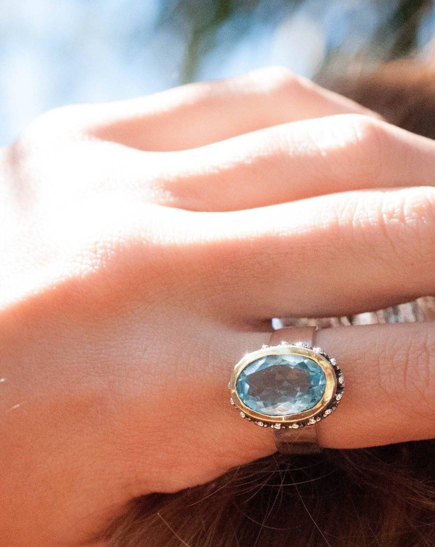 Blue Topaz Ring ~ Sterling Silver 925 and Gold Vermeil ~ MR019 - Maresia Jewelry