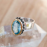 Blue Topaz Ring ~ Sterling Silver 925 and Gold Vermeil ~ MR019 - Maresia Jewelry