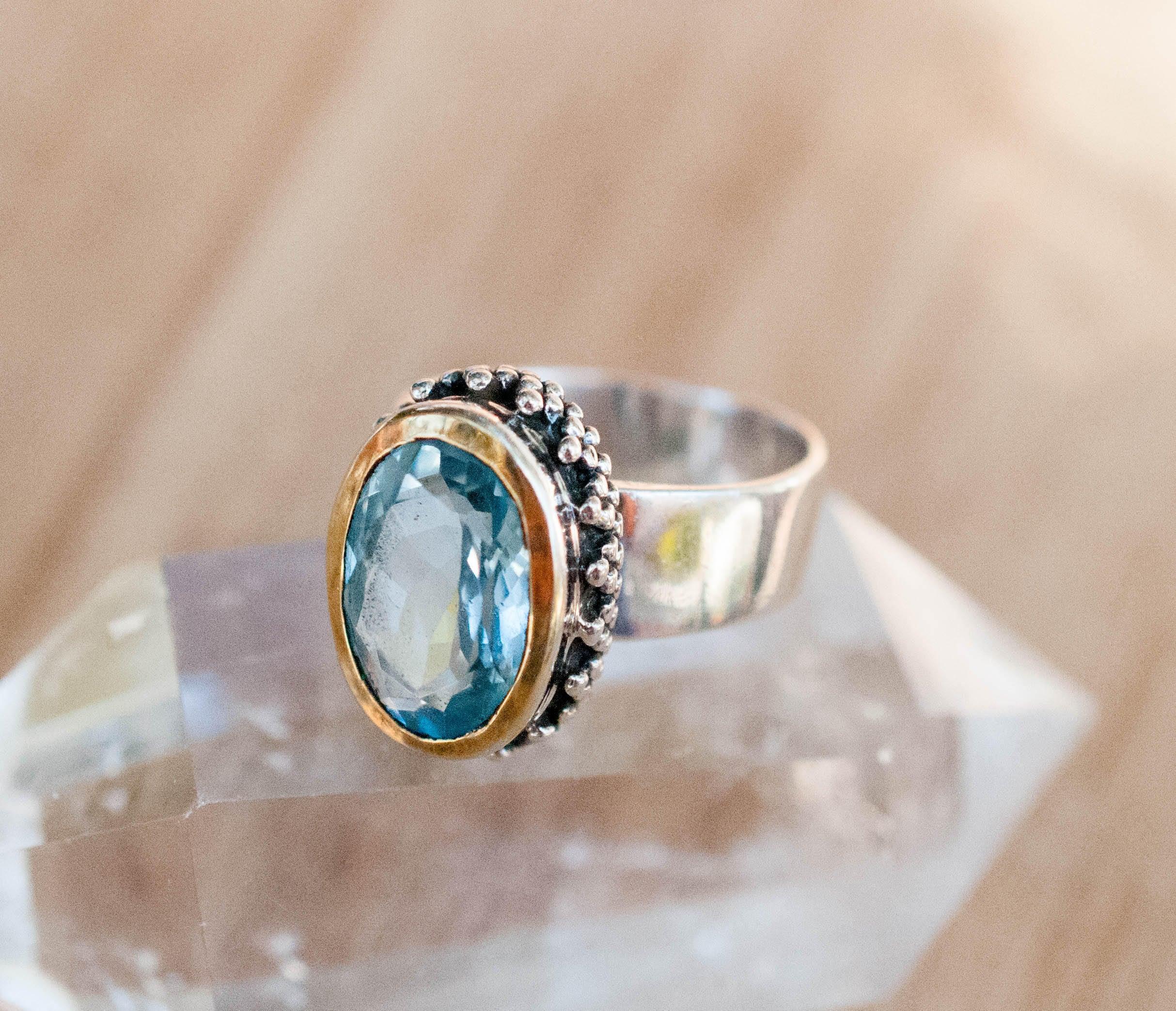 Blue Topaz Ring ~ Sterling Silver 925 and Gold Vermeil ~ MR019 - Maresia Jewelry