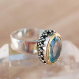 Blue Topaz Ring ~ Sterling Silver 925 and Gold Vermeil ~ MR019 - Maresia Jewelry