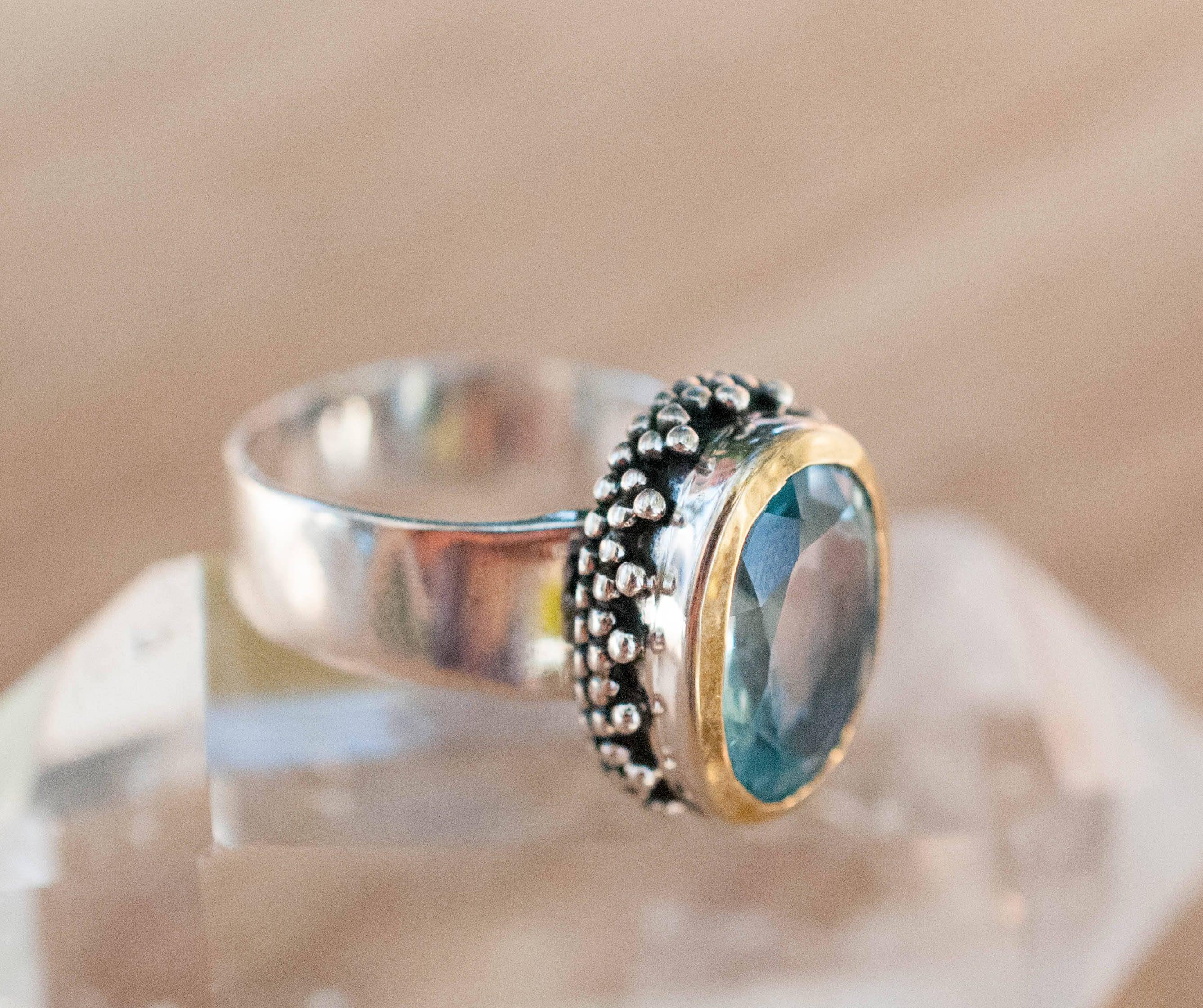 Blue Topaz Ring ~ Sterling Silver 925 and Gold Vermeil ~ MR019 - Maresia Jewelry