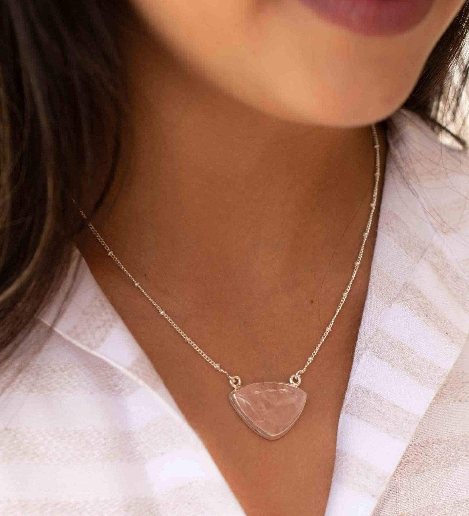 Rose quartz half moon Necklace ~ Sterling Silver 925 ~Jewelry ~ Gift For Her ~ Minimalist~ Handmade~ Thin Chain~ Delicate ~Layered ~ MN091