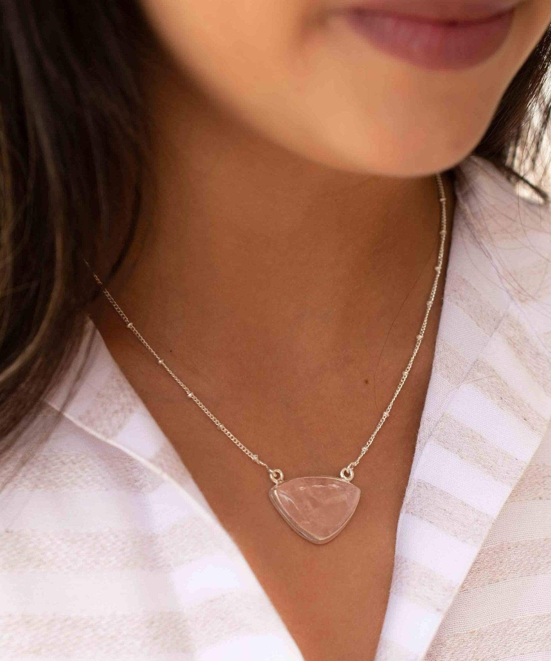 Rose quartz half moon Necklace ~ Sterling Silver 925 ~Jewelry ~ Gift For Her ~ Minimalist~ Handmade~ Thin Chain~ Delicate ~Layered ~ MN091