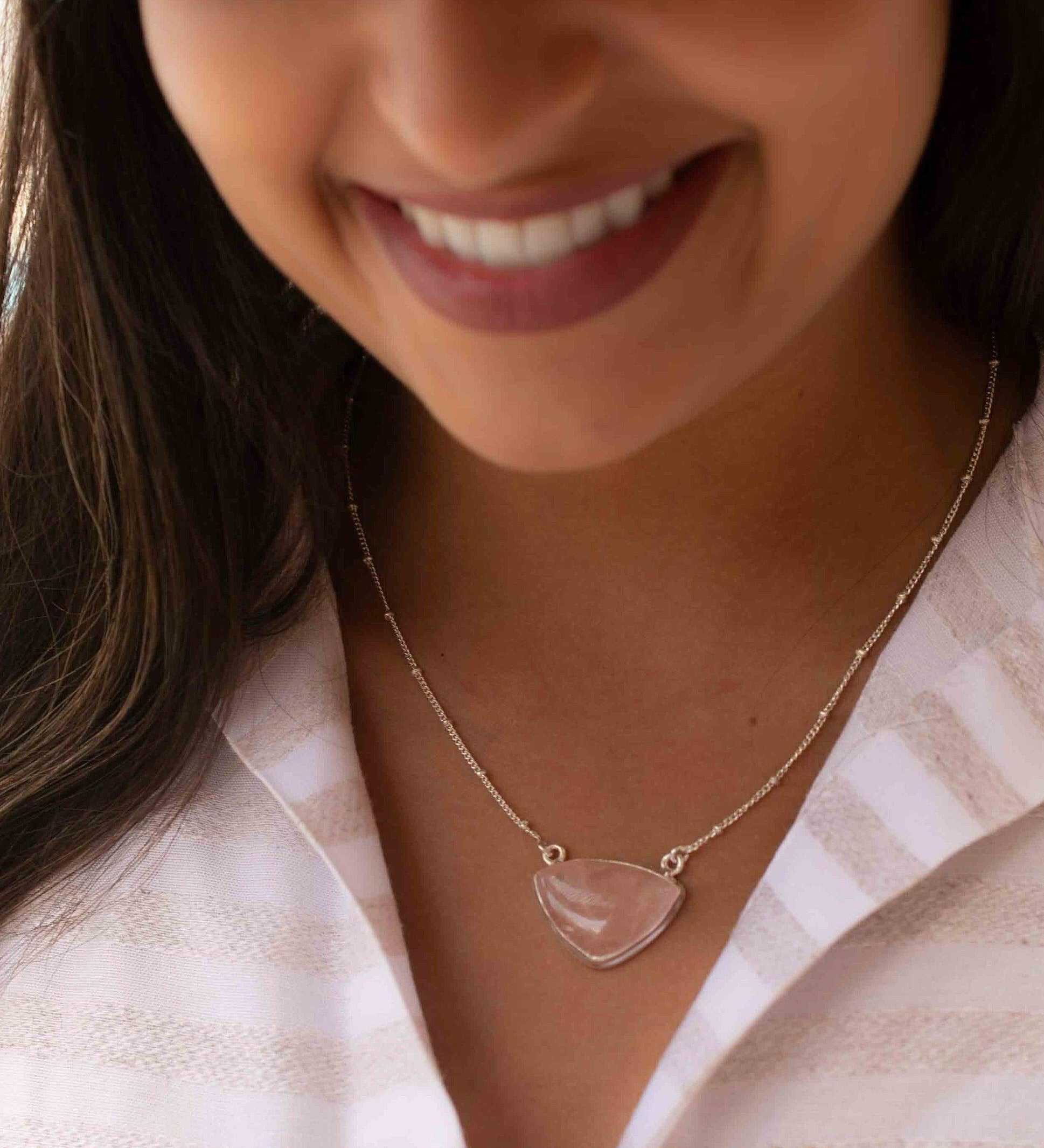 Rose quartz half moon Necklace ~ Sterling Silver 925 ~Jewelry ~ Gift For Her ~ Minimalist~ Handmade~ Thin Chain~ Delicate ~Layered ~ MN091