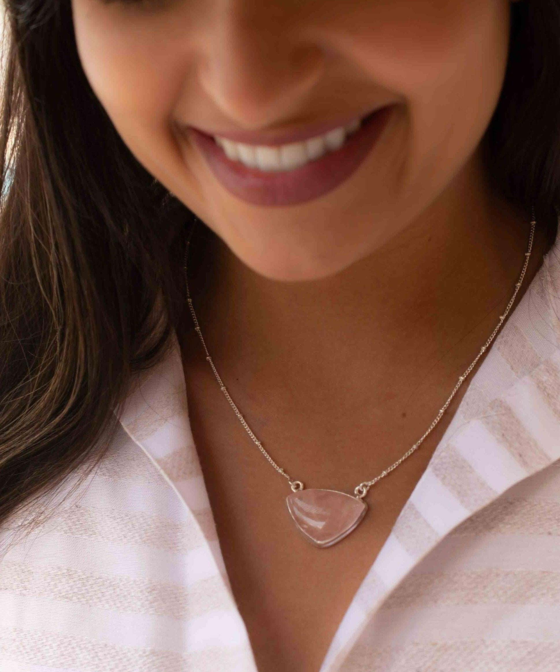 Rose quartz half moon Necklace ~ Sterling Silver 925 ~Jewelry ~ Gift For Her ~ Minimalist~ Handmade~ Thin Chain~ Delicate ~Layered ~ MN091