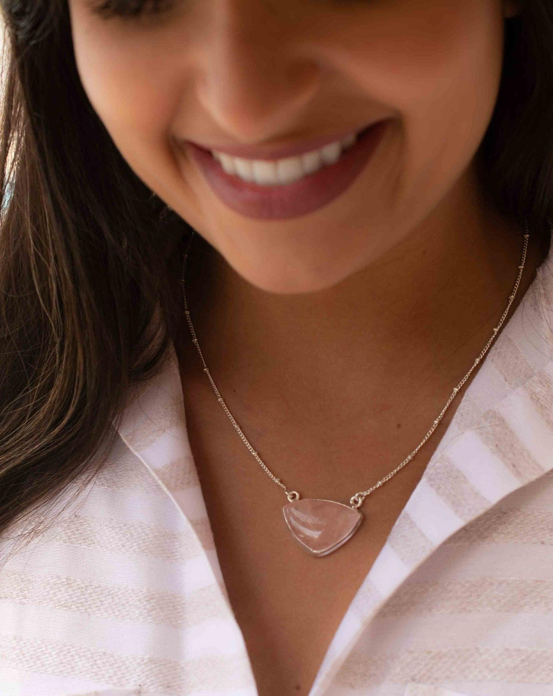 Rose quartz half moon Necklace ~ Sterling Silver 925 ~Jewelry ~ Gift For Her ~ Minimalist~ Handmade~ Thin Chain~ Delicate ~Layered ~ MN091