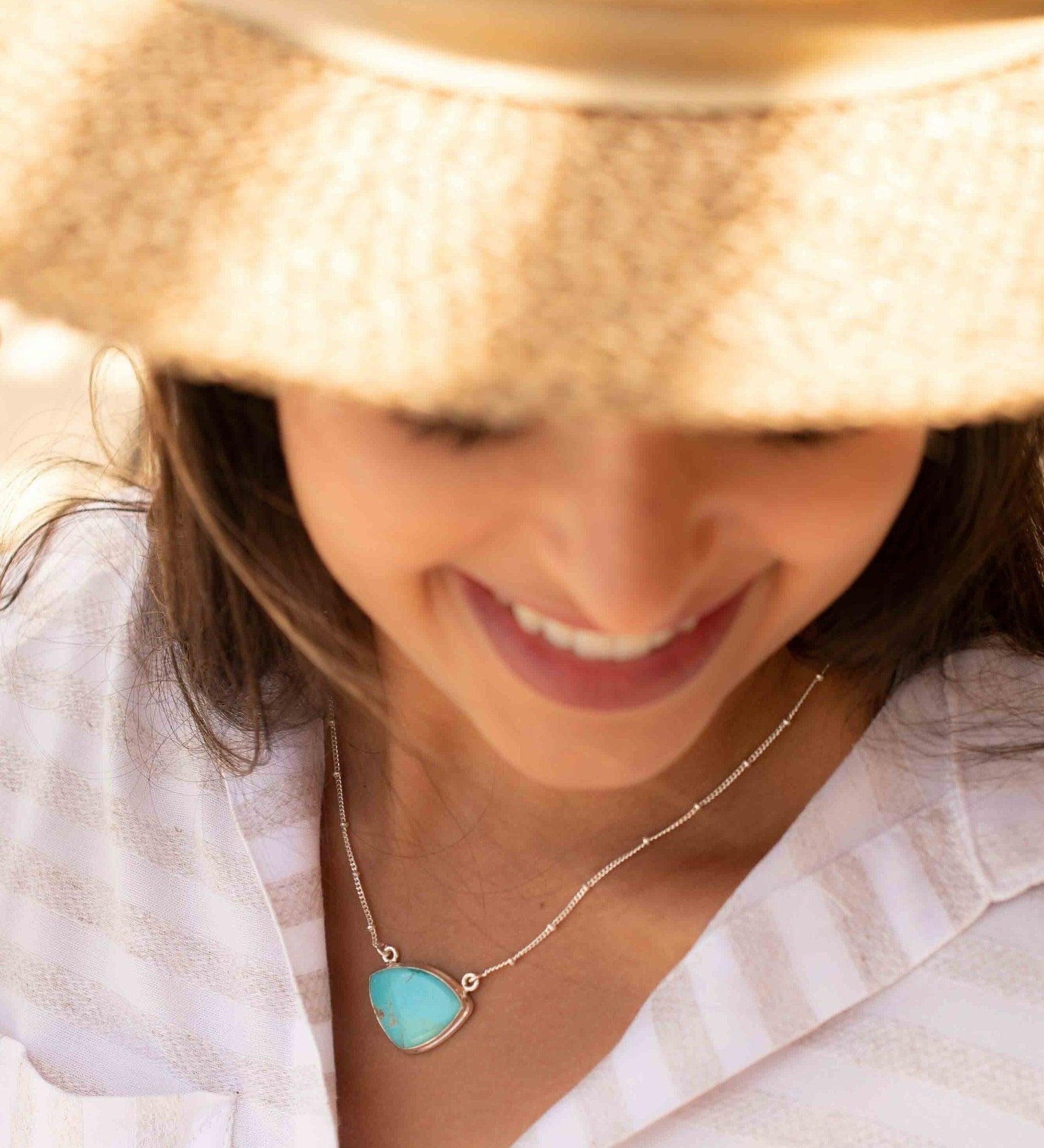 Turquoise Half Moon Necklace ~ Sterling Silver 925 ~Jewelry ~ Gift For Her ~ Minimalist~ Handmade~ Thin Chain~ Delicate ~Layered ~ MN089