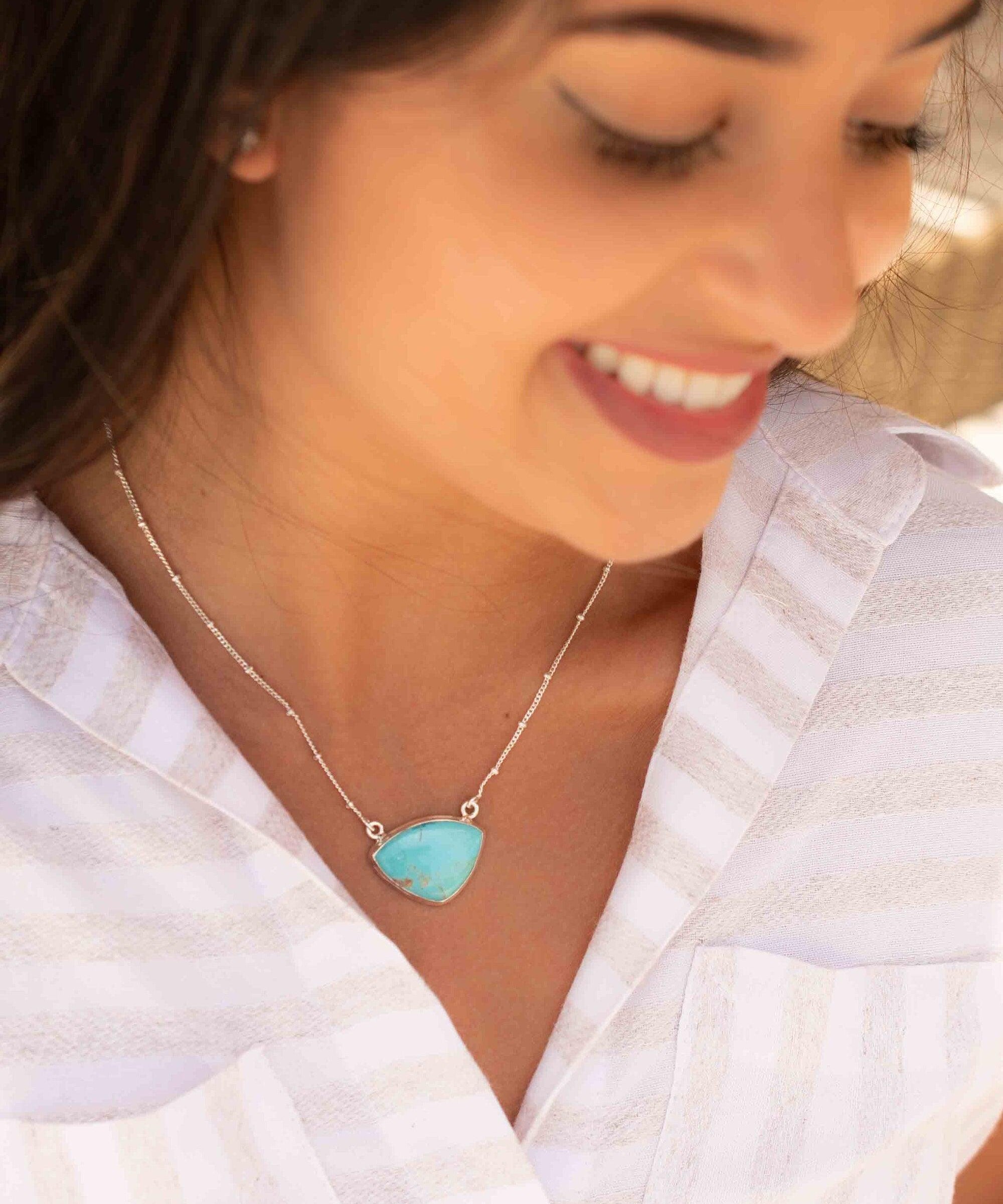 Turquoise Half Moon Necklace ~ Sterling Silver 925 ~Jewelry ~ Gift For Her ~ Minimalist~ Handmade~ Thin Chain~ Delicate ~Layered ~ MN089