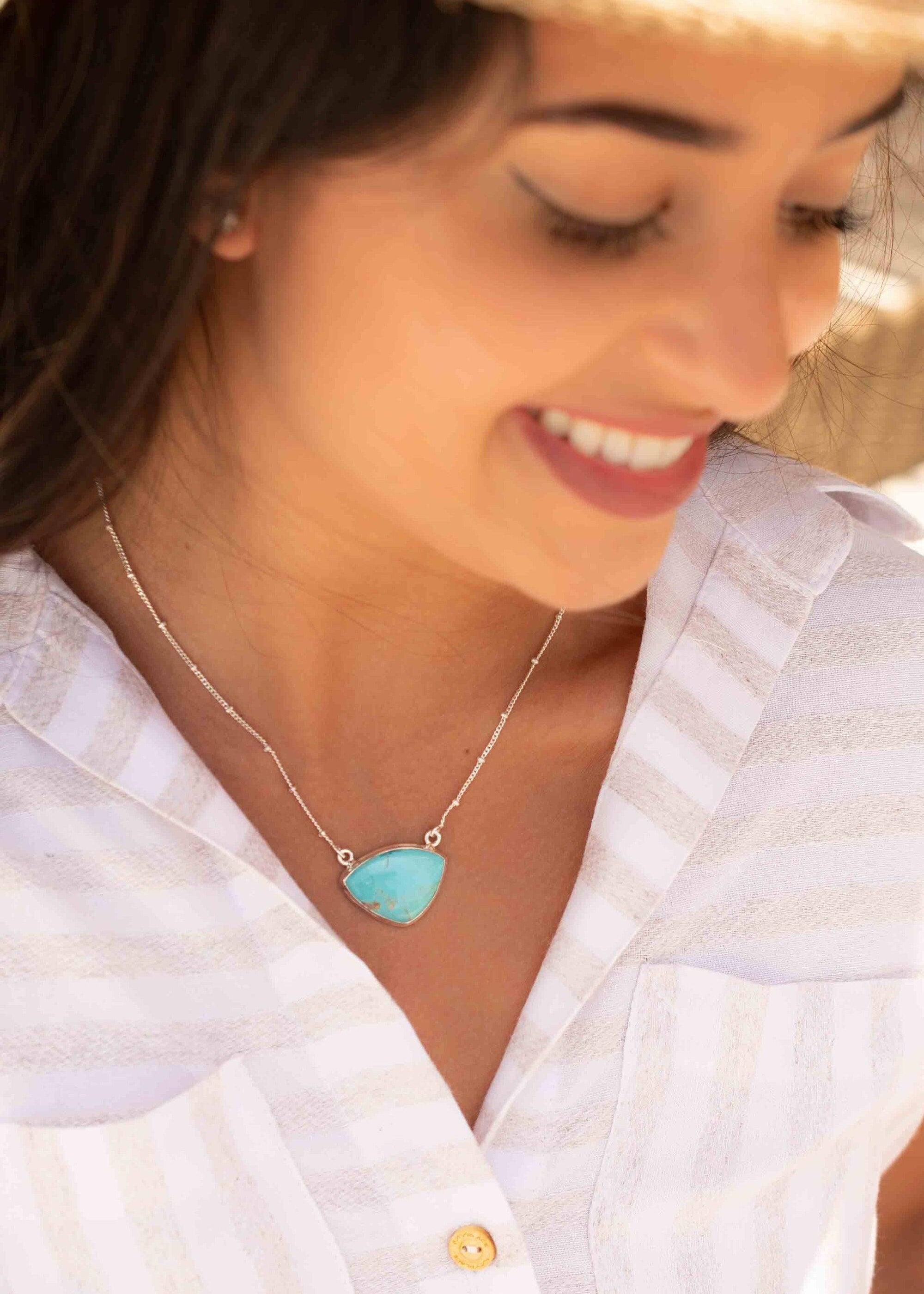 Turquoise Half Moon Necklace ~ Sterling Silver 925 ~Jewelry ~ Gift For Her ~ Minimalist~ Handmade~ Thin Chain~ Delicate ~Layered ~ MN089