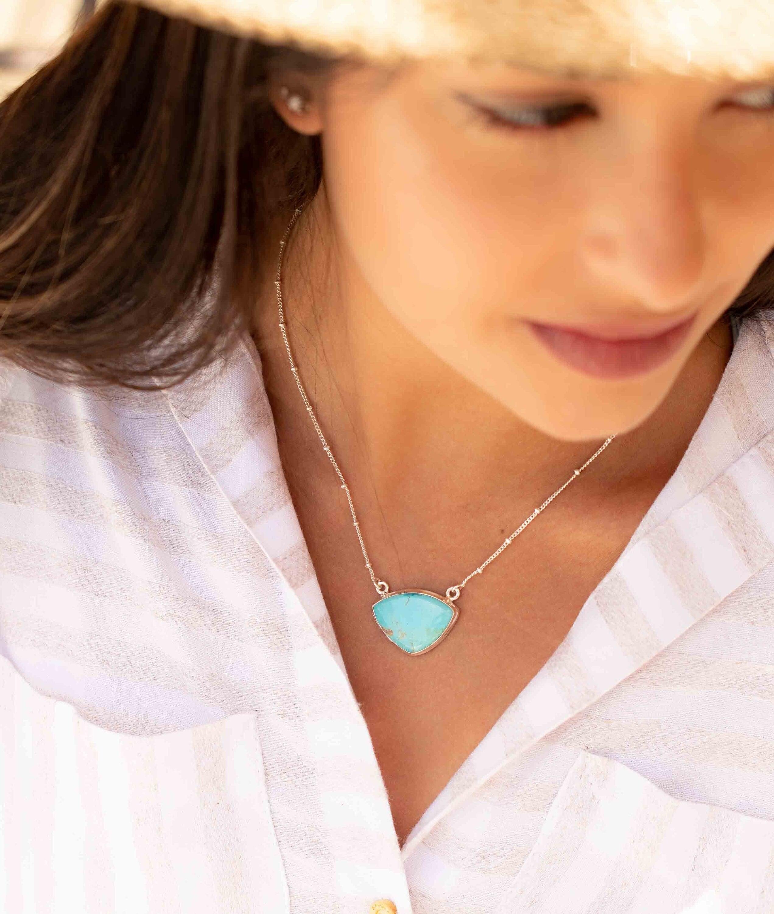Turquoise Half Moon Necklace ~ Sterling Silver 925 ~Jewelry ~ Gift For Her ~ Minimalist~ Handmade~ Thin Chain~ Delicate ~Layered ~ MN089