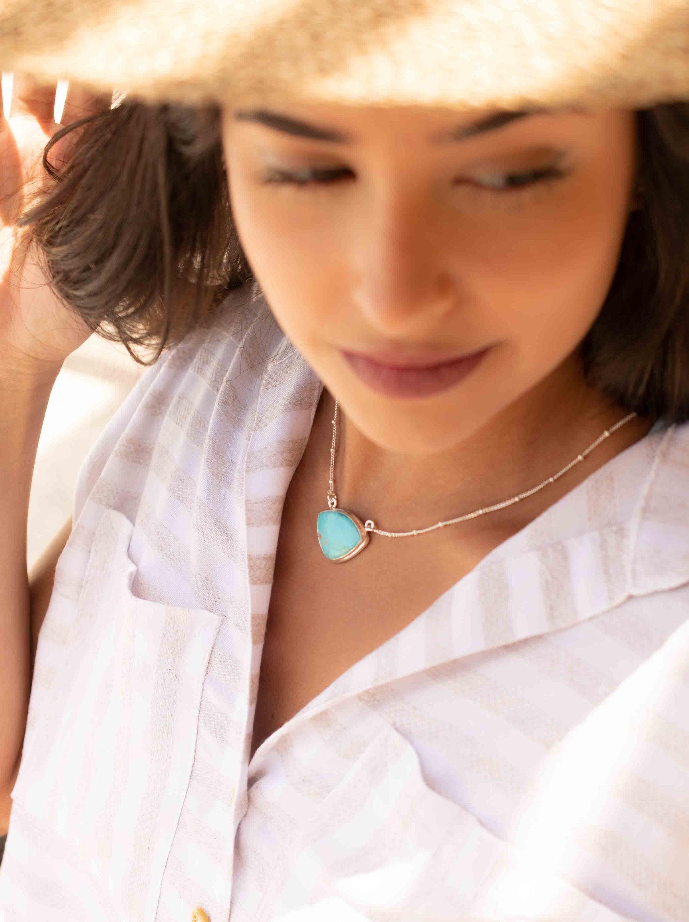 Turquoise Half Moon Necklace ~ Sterling Silver 925 ~Jewelry ~ Gift For Her ~ Minimalist~ Handmade~ Thin Chain~ Delicate ~Layered ~ MN089