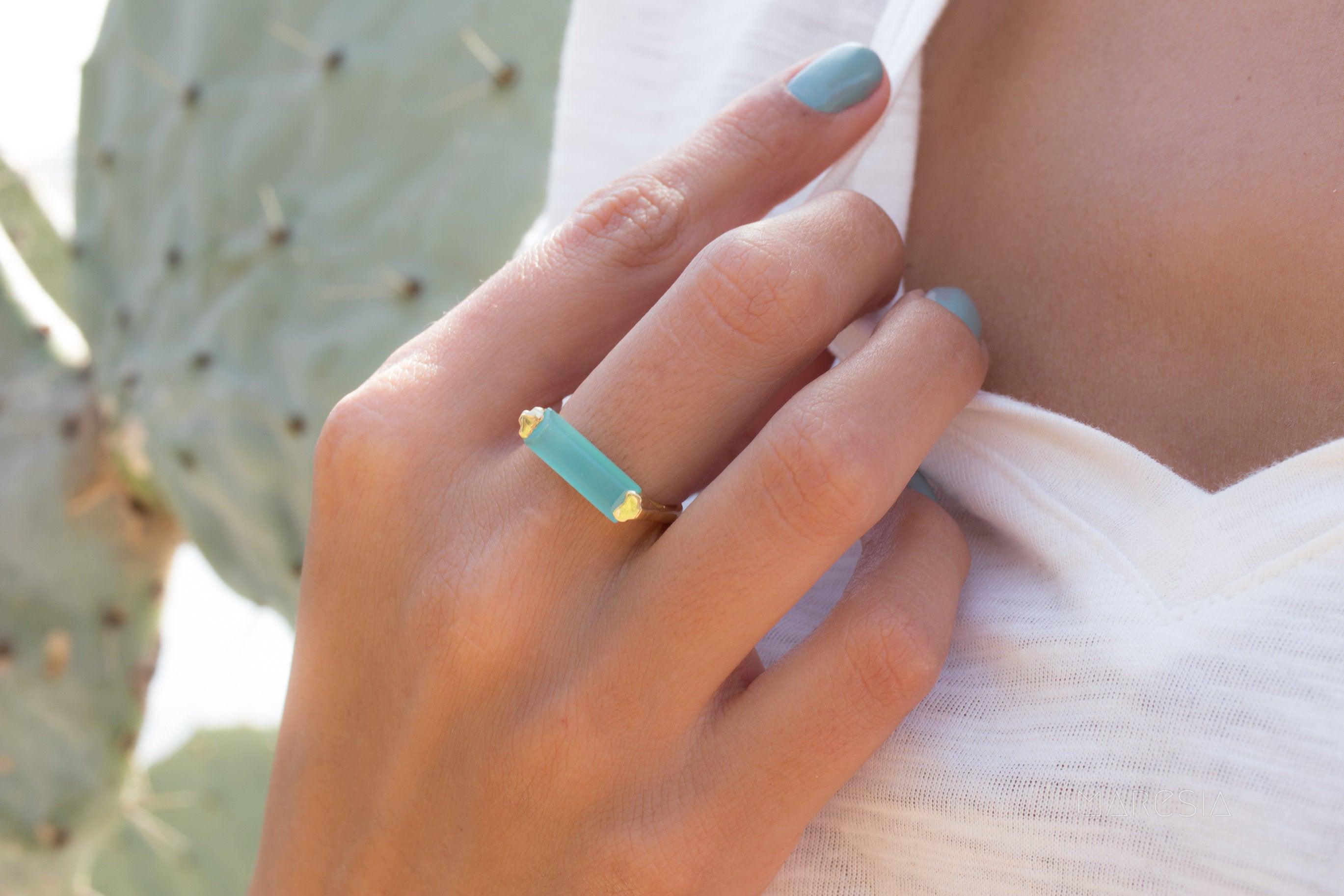 Aqua Chalcedony Gold Ring ~18k Gold Plated ~ MR162 - Maresia Jewelry